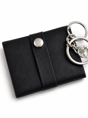 Black Leather Key & Card Wallet with Silver Rings